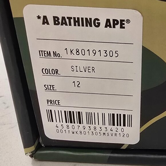 A Bathing Ape BAPE Bapesta #5 SILVER Mens Size 12 1K80191305 Shoes Sneakers NEW - Picture 14 of 14